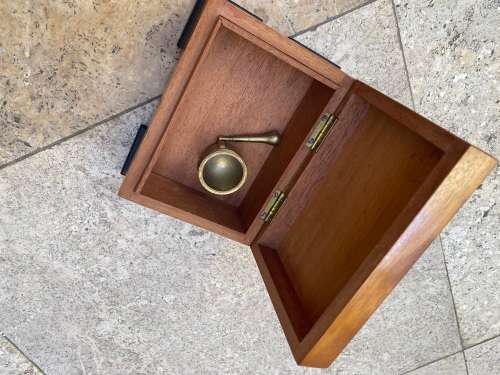 vintage brass mortar and pestle mini in wood wooden utility trinket box