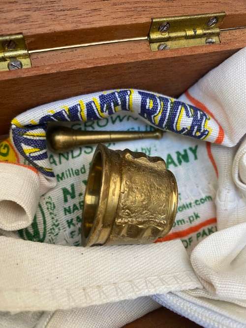 vintage brass mortar and pestle mini in wood wooden utility trinket box