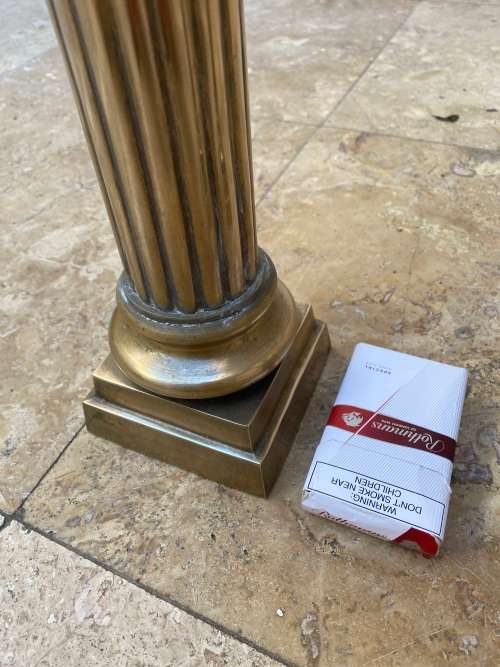 pair of antique corinthian column pillar heavy brass candle holders 45 cm