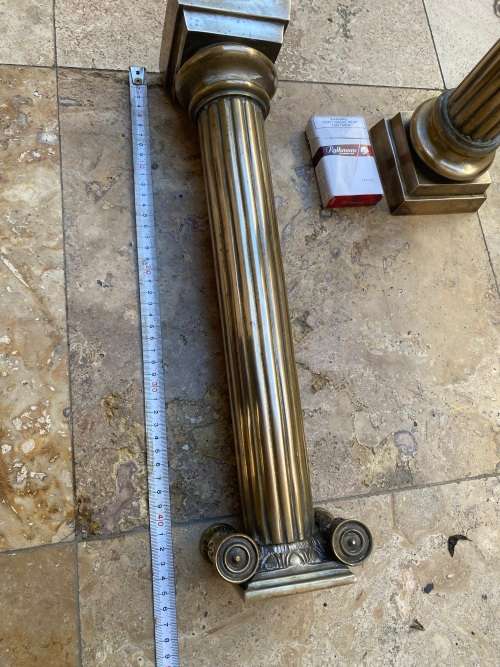 pair of antique corinthian column pillar heavy brass candle holders 45 cm