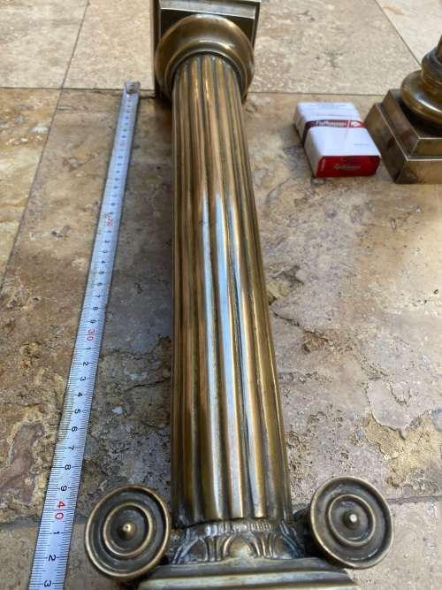 pair of antique corinthian column pillar heavy brass candle holders 45 cm
