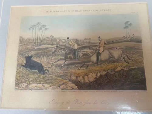 Rudolf Akermann  pair of vintage prints of indian sporting scenes 1850