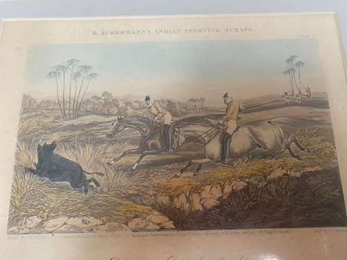 Rudolf Akermann  pair of vintage prints of indian sporting scenes 1850