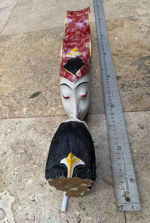 vintage oriental asian wood sculpture art carving hand painted figure