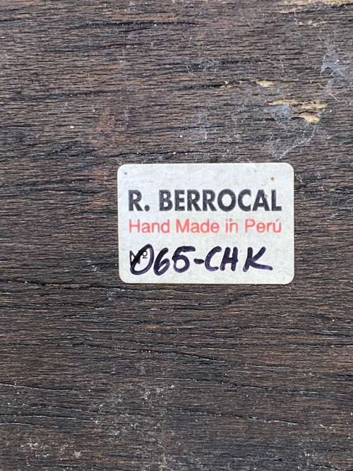 vintage peruvian wood reverse painted glass frame peru glass scalloped mirror , numbered R Berrocal