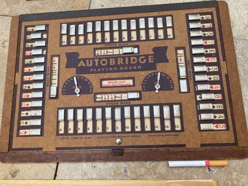 vintage Autobridge playing board wood with group A and group C advanced series sheets