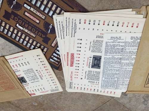 vintage Autobridge playing board wood with group A and group C advanced series sheets