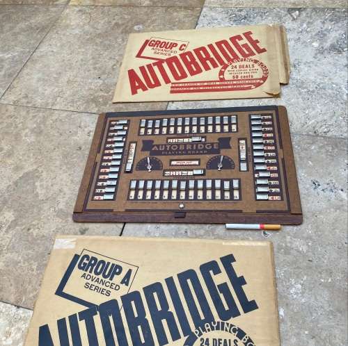 vintage Autobridge playing board wood with group A and group C advanced series sheets