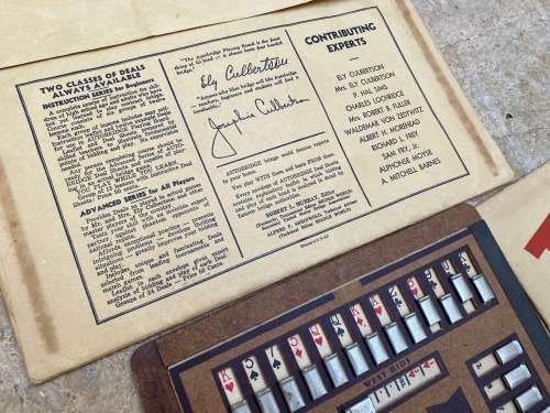 vintage Autobridge playing board wood with group A and group C advanced series sheets