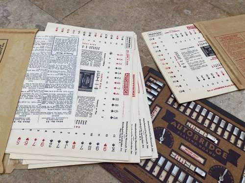 vintage Autobridge playing board wood with group A and group C advanced series sheets