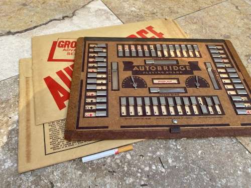 vintage Autobridge playing board wood with group A and group C advanced series sheets