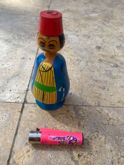 vintage wooden wood Egyptian spindle doll