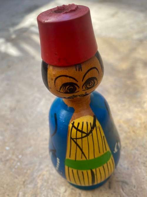 vintage wooden wood Egyptian spindle doll