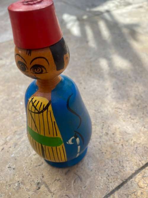 vintage wooden wood Egyptian spindle doll
