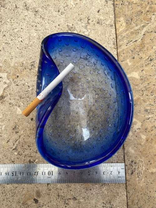vintage blue Murano glass bubble ashtray