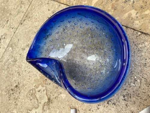 vintage blue Murano glass bubble ashtray