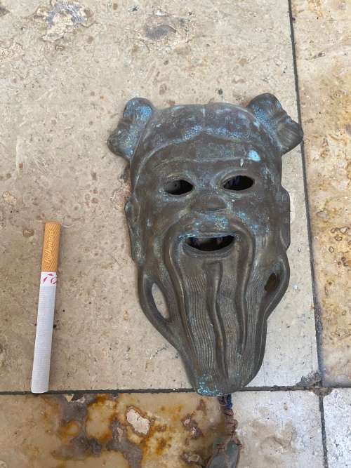 Vintage  Confucios prosperity brass wall mask / asian Macau wall decor