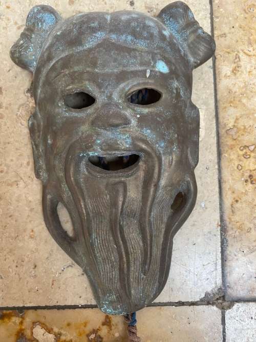 Vintage  Confucios prosperity brass wall mask / asian Macau wall decor