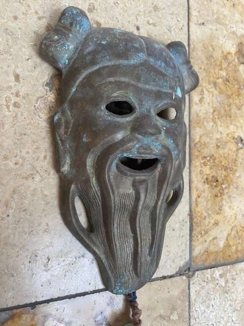 Vintage  Confucios prosperity brass wall mask / asian Macau wall decor