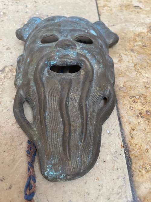 Vintage  Confucios prosperity brass wall mask / asian Macau wall decor