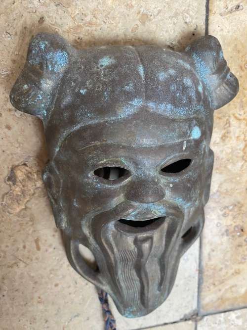 Vintage  Confucios prosperity brass wall mask / asian Macau wall decor