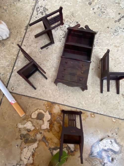 vintage doll house furniture 4 chairs and dresser J.P CO usa