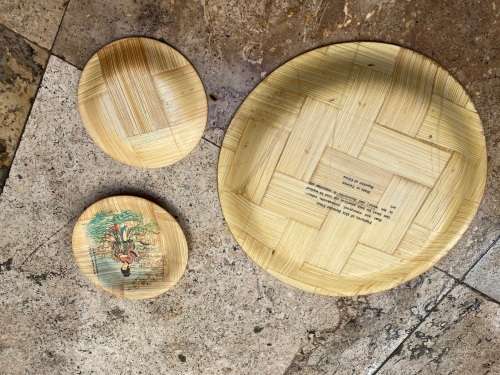 vintage bamboo plates made in Taiwan set of 9