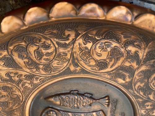 vintage the loaves & fishes holy land  Israel ornate copper wall plate