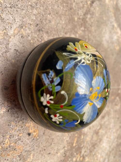 vintage hand painted trinket box wood round