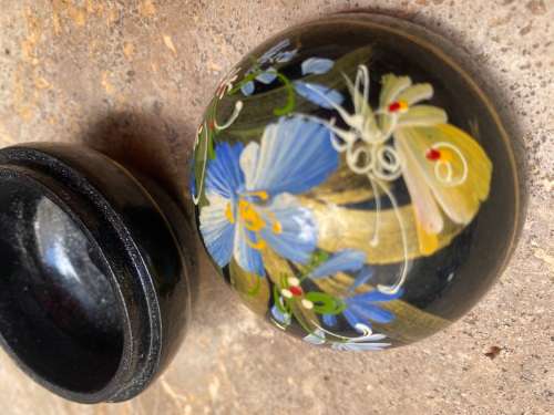 vintage hand painted trinket box wood round