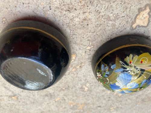 vintage hand painted trinket box wood round