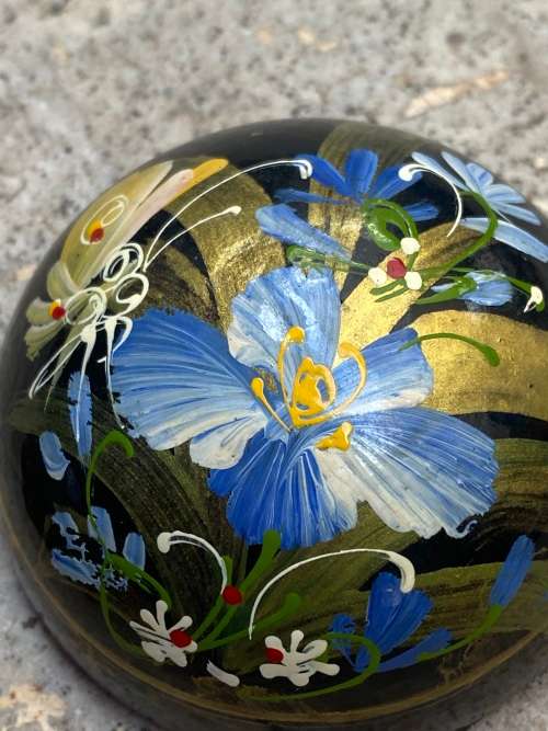 vintage hand painted trinket box wood round