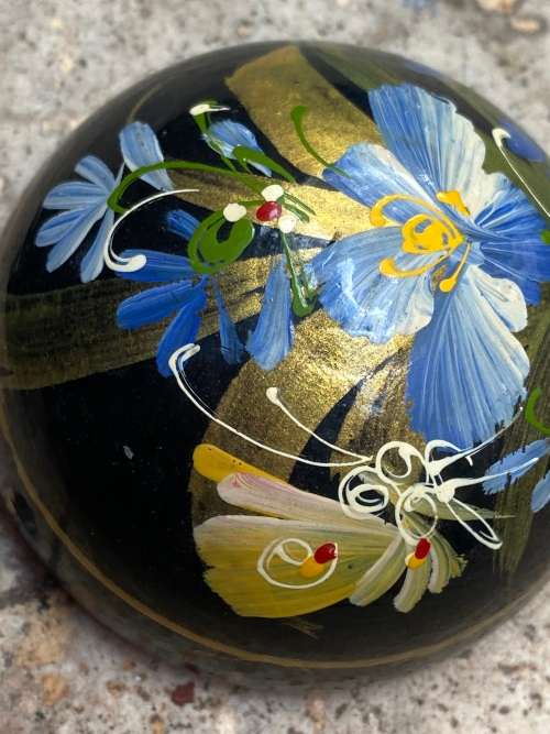 vintage hand painted trinket box wood round