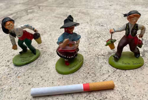vintage ponco / penco boy girl ceramic figurine lot of 3 made in portugal