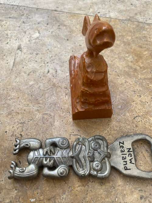 vintage Moari native woodcraft fish wood carving with tiki bottle opener
