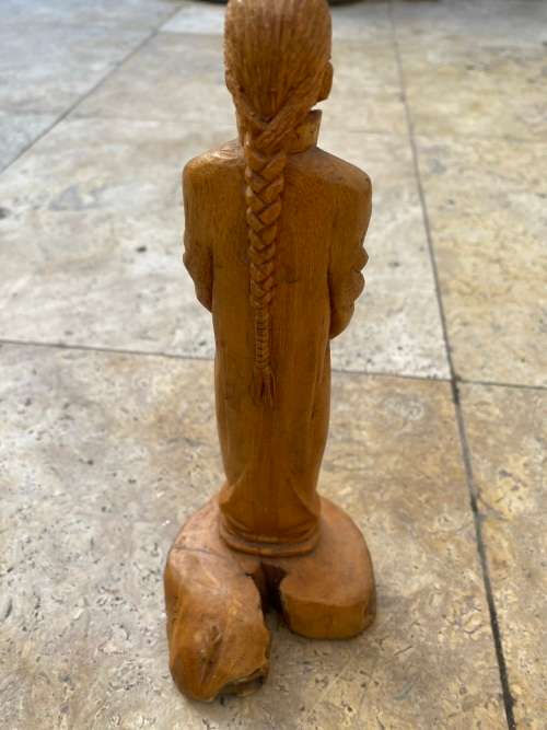 vintage native asian woodcraft wood carving of wise sage man noman shaman sculpture figure signed