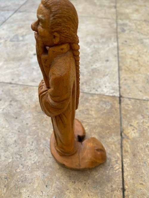vintage native asian woodcraft wood carving of wise sage man noman shaman sculpture figure signed