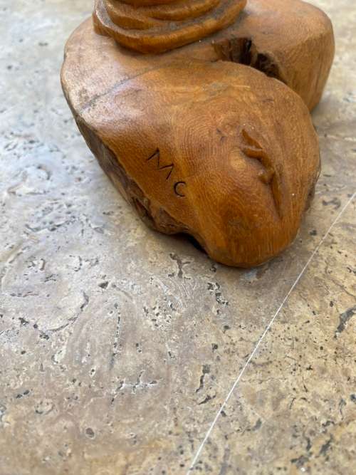 vintage native asian woodcraft wood carving of wise sage man noman shaman sculpture figure signed