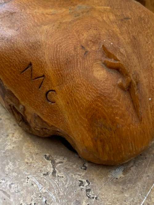 vintage native asian woodcraft wood carving of wise sage man noman shaman sculpture figure signed