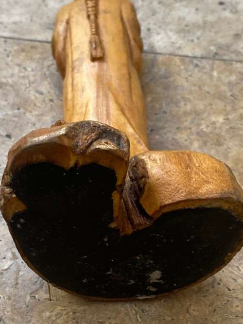vintage native asian woodcraft wood carving of wise sage man noman shaman sculpture figure signed
