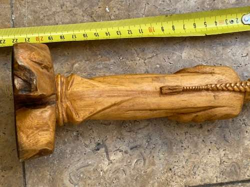 vintage native asian woodcraft wood carving of wise sage man noman shaman sculpture figure signed