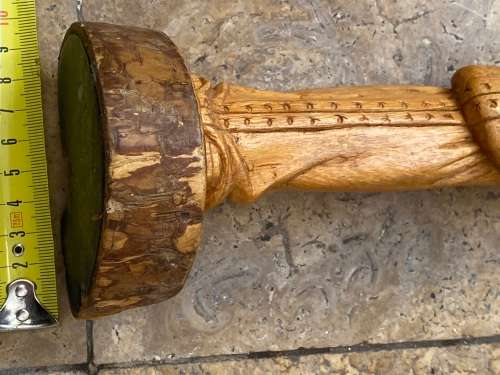 vintage native asian woodcraft wood carving of wise sage man noman shaman sculpture figure signed