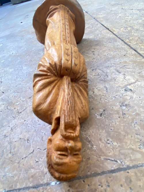 vintage native asian woodcraft wood carving of wise sage man noman shaman sculpture figure signed