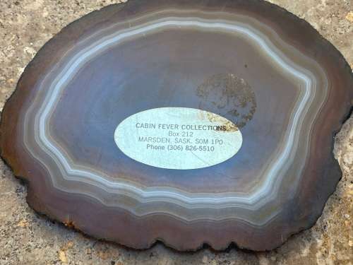 vintage  fox painting on slice of agate 1992