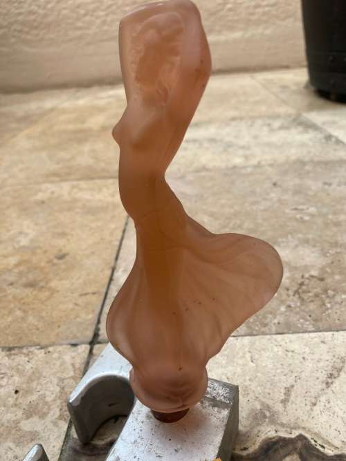 vintage float bowl lady in the wind figure pink frosted depression glass