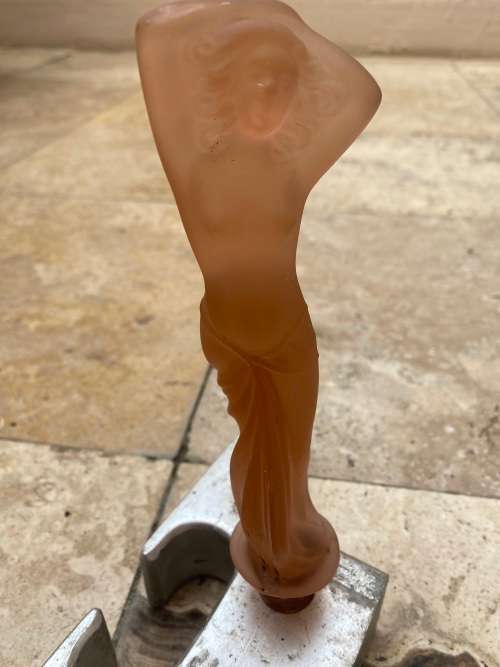 vintage float bowl lady in the wind figure pink frosted depression glass