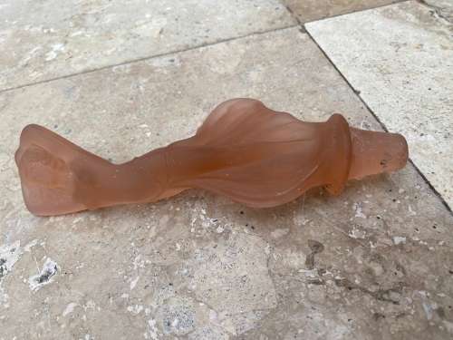 vintage float bowl lady in the wind figure pink frosted depression glass