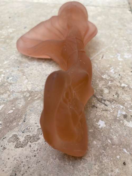 vintage float bowl lady in the wind figure pink frosted depression glass