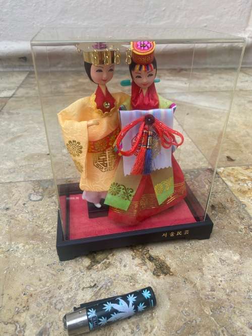 vintage korean wedding dolls in perspex casing