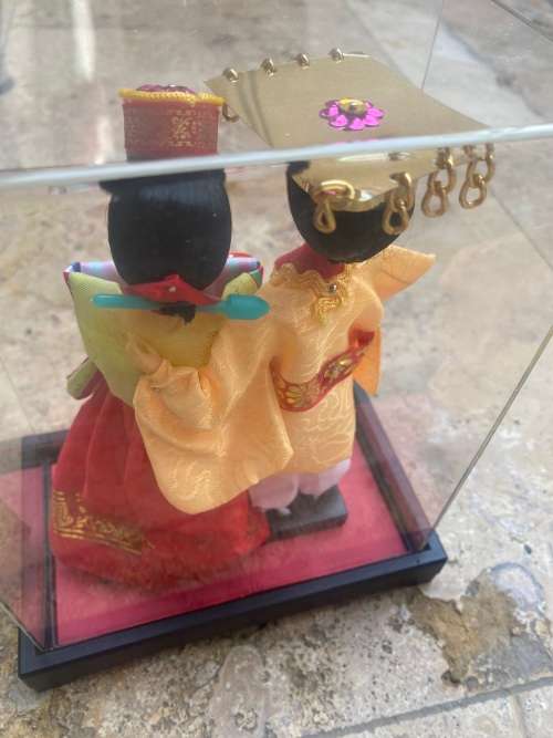 vintage korean wedding dolls in perspex casing